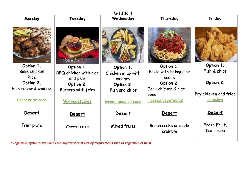 Week 1 menu